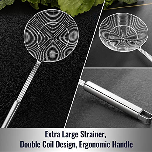 Hiware Solid Stainless Steel Spider Strainer Skimmer Ladle, Kitchen Utensils Wire Strainer Pasta Spoon, 7 Inch - size: 7-inch