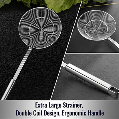Hiware Solid Stainless Steel Spider Strainer Skimmer Ladle, Kitchen Utensils Wire Strainer Pasta Spoon, 7 Inch - size: 7-inch