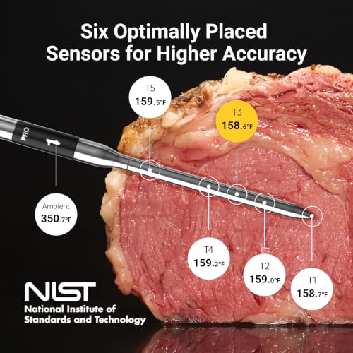 ThermoMaven Sub-1G Wireless Meat Thermometer, 4 Probes WiFi Thermometer | 3000FT Open Range, Smart App + Base Control, 6 Sensor NIST ±0.5°F Accuracy, BBQ Smoker Grill Oven, Brisket Steak Turkey Pork - color: Orange-Quad Probe