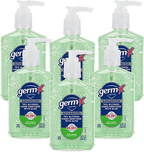 Germ-X Advanced Hand Sanitizer with Aloe and Vitamin E, 8 Fl Oz (Pack of 6), Less Drying Moisturizing Gel, No Rinse Formula, Pump Bottle - size: 8 Fl Oz (Pack of 6)