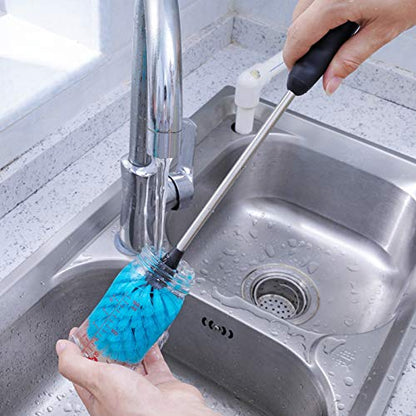 MOSOLAN Stainless Steel Water Bottle Brush, Long Handle Scrubbing Brush, Built for Cleaning Sport Bottles, Baby Bottles, Cups, Coffee Mugs, Glasswares, Wine Decanters, Flask, 2 Pack, 15 in - size: 15 Inch (Pack of 2)