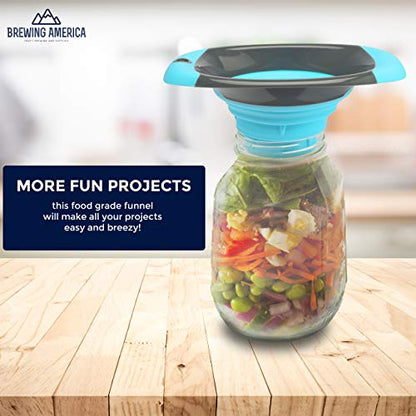 Kitchen Canning Funnel – Collapsible Silicone Food Funnel for Wide Mouth and Regular Mason Jars – Flexible Use for Coffee, Liquid, Jam, Cooking, Baking, Crafts - Teal/Gray - color: Teal-Gray