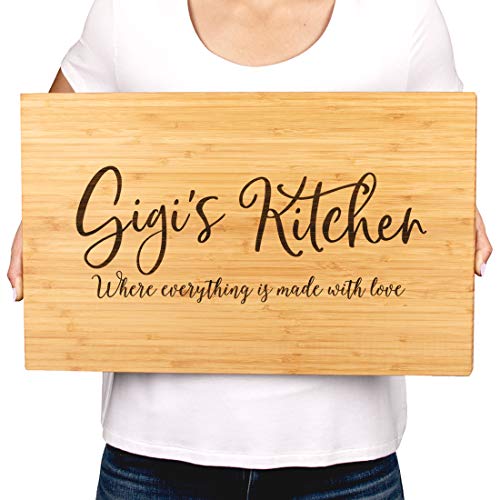 Andaz Press Large Bamboo Wood Cutting Board Gift, 17.75 x 11-inch, Gigi's Kitchen Where Everything is Made With Love, 1-Pack, Engraved Serving Chopping Board Christmas Birthday Chef Kitchen Ideas - color: Gigi