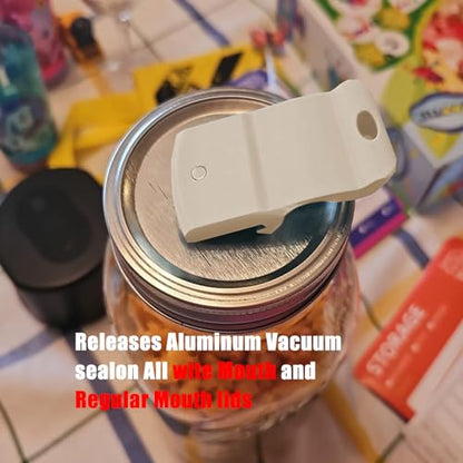 Mason Jar Opener and Canning Tool, Compatible with Mason Jar Lids, Releases Vacuum Seal on Wide Mouth and Regular Mouth, Magnetic Lid Lifter for Canning, Pickling - color: Beige