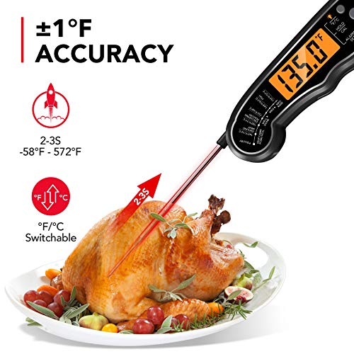TEMOLA Meat Thermometer, Instant Read Food Thermometer for Cooking, Digital Food Thermometer with LCD Backlight for Candy Fry Grill BBQ Liquids, Kitchen Oven Safe Dual Probe 2 in 1 Thermometer - color: Black