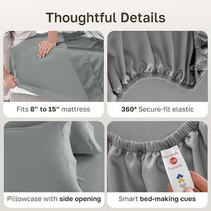 California Design Den Twin Sheet Set - 100% Cotton, Luxury 600 Thread Count Deep Pocket Twin Sheets, Durable Bedding with Soft Sateen Weave - Mist Grey - color: 10 - Mist Grey, size: Twin