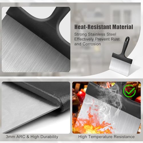 Grill Scraper, Griddle Scraper, Food Scraper with Handle for Blackstone Grill Accessories,Outdoor Barbecue Tools,Stainless Steel Scraper for Blackstone, Flat Top Grill Cleaning, Easy to Remove Stain - style: Grill Scraper