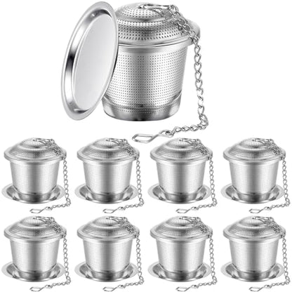 Zopeal 9 Pcs Tea Infuser Stainless Steel Strainer with Extended Chain Hook and Saucer Loose Leaf Steeper Fine Mesh Ball Tea Filter for Brew Spices Seasonings Fits Cup Mug Bottle (Large) - style: Large