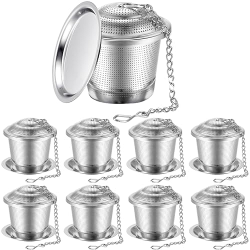 Zopeal 9 Pcs Tea Infuser Stainless Steel Strainer with Extended Chain Hook and Saucer Loose Leaf Steeper Fine Mesh Ball Tea Filter for Brew Spices Seasonings Fits Cup Mug Bottle (Large) - style: Large