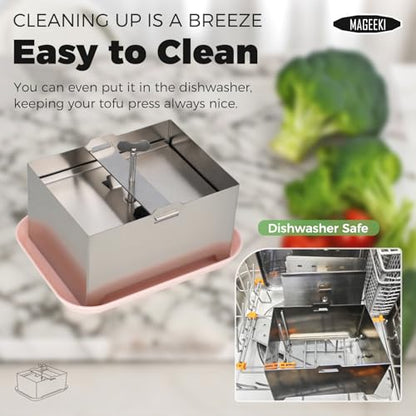 Tofu Press, Tofu Press Stainless Steel with Cheese Cloth and Drip Tray for Homemade Firm Tofu, Paneer Maker & Cheese Press - Efficient Water Removal, Dishwasher Safe - color: L, with Plastic Tray