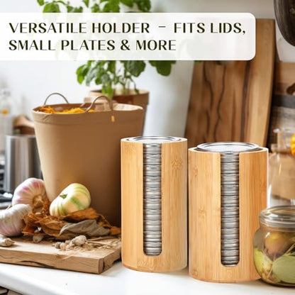 LemonRoad 2 Packs Mason Jar Lid Organizer Vertical Bamboo Storage Holder Fits Wide Mouth and Regular Mouth Mason Jar Accessories for Canning Lid Kitchen Rack Cabinet Organization (Single Sided Open) - style: Single Sided Open