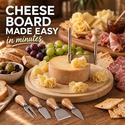 Cheese Curler & Cheese Flower Cutter Wheel – Stainless Steel Sharp Blade, Dust Cover & Knife Set for Cheese Flowers, Wheels & Appetizers | Easy to Use & Clean | Perfect for Entertaining & Gifting - color: Yellow