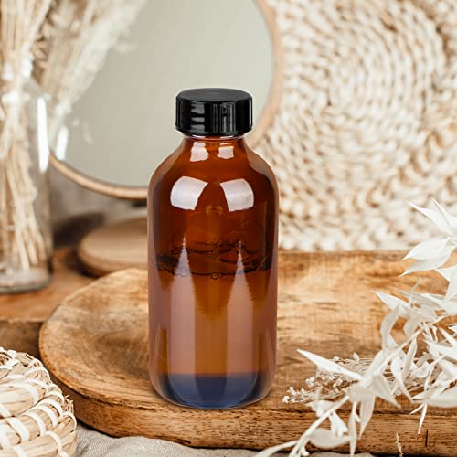 PINIWON 24 Pack 4 oz Amber Glass Bottles, 120ml Boston Round Sample Bottles with Black Poly Cone Caps, Labels, Funnels and Brush - color: Amber-24 pack