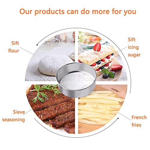 3 Pack Round Flour Sifter, Stainless Steel Fine Mesh Strainers Flour Sieve, 6 Inch and 8 Inch 40 Mesh 10 Inch 60 Mesh for Baking Straining Powdering Cake Bread Pies Pastries Muffin Cake