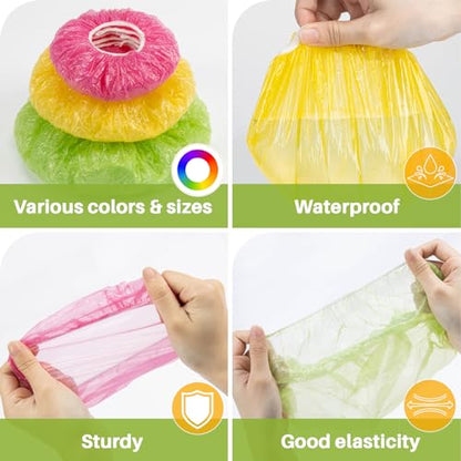 MAQIHAN 60Pcs Bowl Covers Reusable - Plastic Bowl Cover Elastic Fresh Keeping Bags Wrap Reusable Plastic Stretch Elastic Food Storage Covers Sourdough Baking Bread Proofing Rising（3 Sizes）