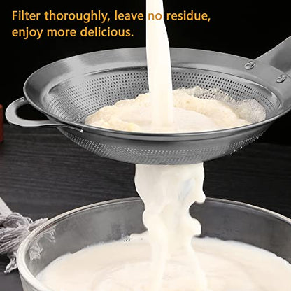 Fine Mesh Stainless Steel Metal With HoleSieve Food Strainer Grease Spider Skimmer And With Handle Large Holes Slotted Colander Frying Spoon Set,Handheld For Kitchen Cooking And Filter Food Residues