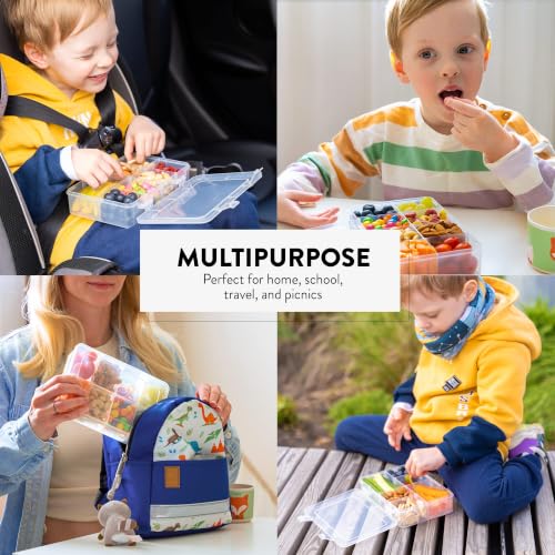 Snack Box Containers Set of 2-Reusable,100 Dissolvable Labels, 8 Adjustable Compartments, Dishwasher Safe, BPA-Free, Food Grade, Durable Design, PARENT TESTED PARENT APPROVED AWARD (2 Pack)(Clear) - color: Clear (New), size: Small