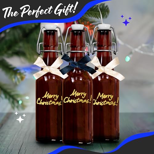Nevlers 8.5 Oz Amber Swing Top Glass Bottles with Airtight Lid 18 Pack | Beer Bottle with Stopper , Funnel, Brush & Marker | Reusable Flip Top Glass Bottle Set | Homemade Vanilla Extract Bottles - size: 18 Pack, style: 8.5 Ounce