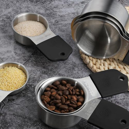 Magnetic Measuring Cups and Spoons Set of 16,Stainless Steel Magnetic Measuring Cups Set 7 and Magnetic Measuring Spoons Set of 8 with Leveler for Dry Liquid Ingredients (7, Black) - color: Black