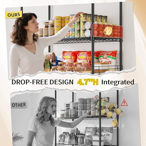 DurayLoly 5 Tier Wire Shelving Unit with Hooks and Side Blockers, 900LBS Heavy Duty Storage Shelves, Adjustable Standing Pantry Shelves for Kitchen, Closet, Workshop, 35.4" D x 15.7" W x 71.5" H - size: 35.4''Wx15.7''Dx71.5''H