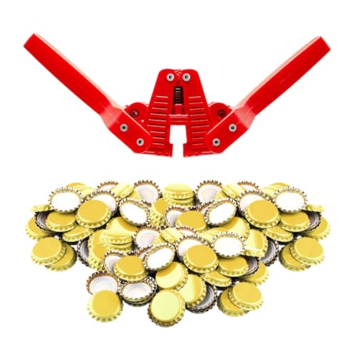 Fermentaholics Beer Bottle Capper & Lid Set – Double Wing Manual Capping Tool with 144 Crown Caps – Fits Standard 12 oz & Homebrew Beer Bottles (Capper & Lid Set -144 Gold Crown Caps) - size: Capper & Lid Set -144 Gold Crown Caps