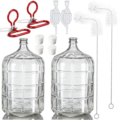 2 Set 3 Gallon Glass Carboy with 2 Airlocks for Fermenting Glass Jug 2 Drilled and 2 Undrilled Rubber Stoppers 2 Carboy Handles 2 Brushes for Beer Wine Making Equipment