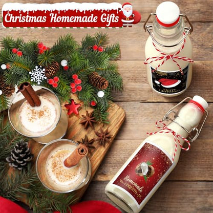 Havawish 16 Pcs Merry Christmas 8 oz Coquito Swing Top Glass Bottles with Airtight Cap Lids Labels Clear Flip Top Bottles with Stoppers for Homemade Christmas Home Brewing Beer Beverages(Warm) - style: Warm