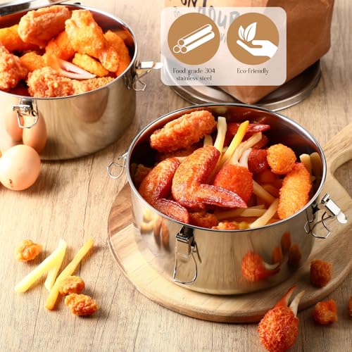 4 Pcs Stainless Steel Bento Box Bulk 74 oz Reusable 304 Stainless Steel Food Storage Containers with Lockable Clips to Leak Proof, Dishwasher Safe - size: 74 oz