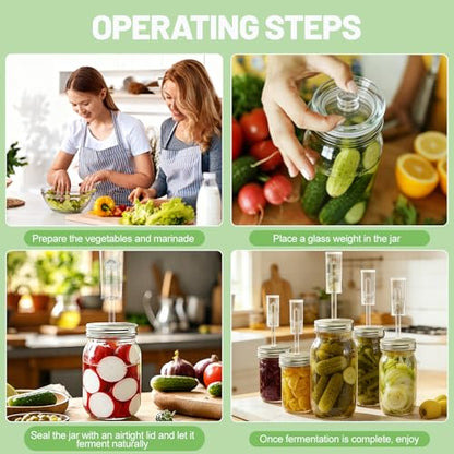 Klemon Fermentation Kit for Wide Mouth Mason fermentation Jar,Pickle sauerkraut Kit,4 Fermentation Lids,4 Glass Fermentation Weights,1Wooden Brush Cleaner(Jars Not Included)