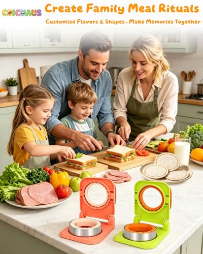 CHICHAUS Uncrustable Sandwich Maker,Sandwiches Pocket Circle Shape 3.7Inch Sandwich Cutter and Sealer,Sandwich Cutter for Kids Breakfast and lunchboxes (Green/Orange) - color: Green/Orange