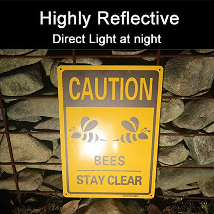 Caution Bees Stay Clear Sign,14 x 10 inches,Reflective Aluminum,Easy to Mount,UV Protected,Weather Resistant,Waterproof,Durable Ink,Outdoor or Indoor Use,2 Pack
