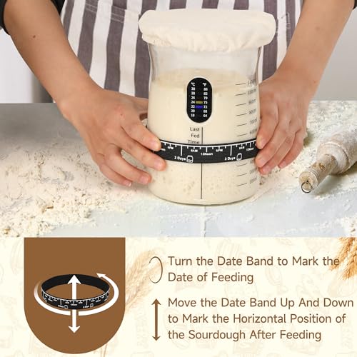 Coco Bird Pro Sourdough Starter Kit- 50oz Large Capacity Sourdough Starter Jar, 17 Flavorful Fermentation Recipes, Sourdough Bread Baking Supplies for Making Delicious Sourdough Breads(1PCS) - color: Black