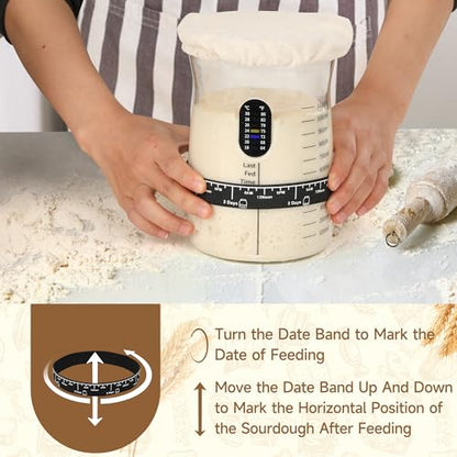 Coco Bird Pro Sourdough Starter Kit- 50oz Large Capacity Sourdough Starter Jar, 17 Flavorful Fermentation Recipes, Sourdough Bread Baking Supplies for Making Delicious Sourdough Breads(1PCS) - color: Black