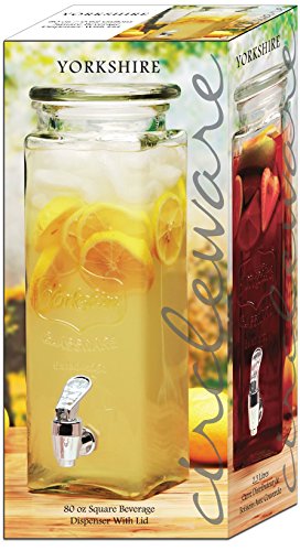 Circleware 67111 Yorkshire Mason Jar Tall Square Glass Beverage Dispenser with Lid and Spigot, 2.5 Quart, Clear