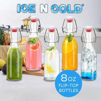 ICE N COLD Glass Swing Top Bottles | Flip Top Glass Bottles for Limoncello, Syrups, Oils, Vinegar, Extracts & Beverages | Airtight Reusable Glass Bottles (6-Pack, MEDIUM (250ml | 8.5oz)) - color: 6-Pack, size: 8.5 Ounces