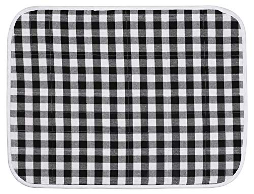 Ramanta Home Buffalo Plaid Check Dish Drying Mat Set of 2 Black - 16x18 Inches, Cotton Top Cover Absorbent Dish-Drying Mats For Sink, Dishwasher | Foldable Kitchen Countertop Protector Dishes Pad - color: Black-White