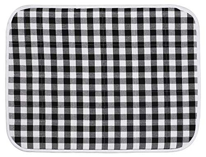 Ramanta Home Buffalo Plaid Check Dish Drying Mat Set of 2 Black - 18x24 Inches, Cotton Top Cover Absorbent Dish-Drying Mats For Sink, Dishwasher | Extra Large Kitchen Countertop Protector Dishes Pad - color: Black-White