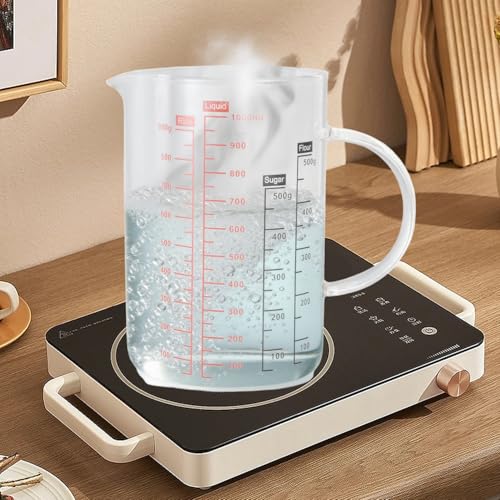 1000ml/33.8oz Microwave Safe Glass Measuring Cup | Heat Resistant Borosilicate, V-Shaped Spout, Clear Scale, Multipurpose for Kitchen, Coffee & Yogurt(1000ml/33.8oz) - size: 1000ML
