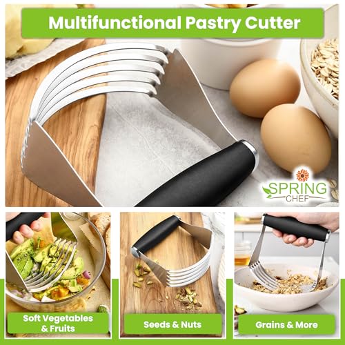 Spring Chef XL Stainless Steel Pastry Cutter Tool for Baking - Heavy Duty Dough Blender - Butter & Dough Cutter Tool with Sharp Blades - Pastry Blender for Easy Mixing - Dishwasher Safe - Black | Heavy Duty Dough Mixer with Stainless Steel Blades, Butter