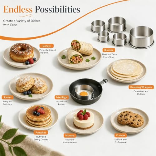 Biscuit Cutters, Round Cookie Cutters/Stainless Steel Dumpling Skin Cutters/Cake Pastry Cutters/Cake Cookie Scone Cutters Molds stamps for Cooking Baking (5Pcs, Plain Edge) - size: 5Pcs, Plain Edge