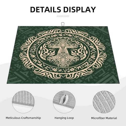 Kitchen Drying Mat for Countertop Celtic Tree Of Life Style Non-Slip Kitchen Counter Mat for Dishes Glassware - color: Dark Green