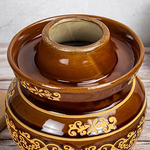 Brown Traditional Chinese Porcelain Pickle Jar, Thickened Ceramic Fermentation Crock Pickling Pot,Fermenting Jar with Water Seal Airlock Lid Stoneware Fermenter for 0.7KG - size: 0.7KG