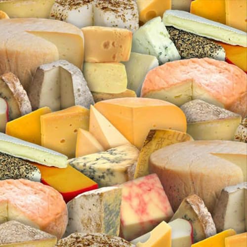 Quality Sewing Fabric – Food Festival Many Types of Cheeses 100% Cotton Fabric by The Yard Size: 36" x 44"