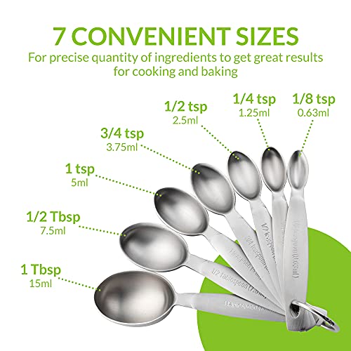 Spring Chef Stainless Steel Measuring Spoons Set of 7, Oval Metal Teaspoon & Tablespoon Measuring Spoons - Nesting Kitchen Gadgets For Baking & Cooking, Dual Measurements - Dry & Liquid Ingredients