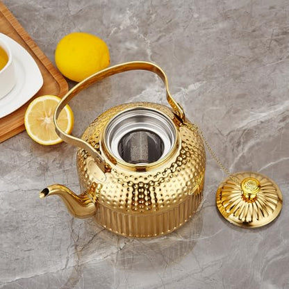 SANQIAHOME Antique 1.4L (45 Oz) Stainless Steel Teapot with Infuser Gold - color: Gold, size: 1.4 Liters