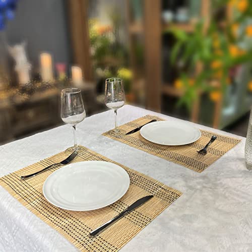 Set of 8 Pcs Bamboo Placemats Natural Anti-Slip Bamboo Placemats Washable Heat-Resistant Table Mats for Dining Room and Kitchen(Beige) - color: Beige, size: Set of 8 Placemat 17.7 x 11.8 inch