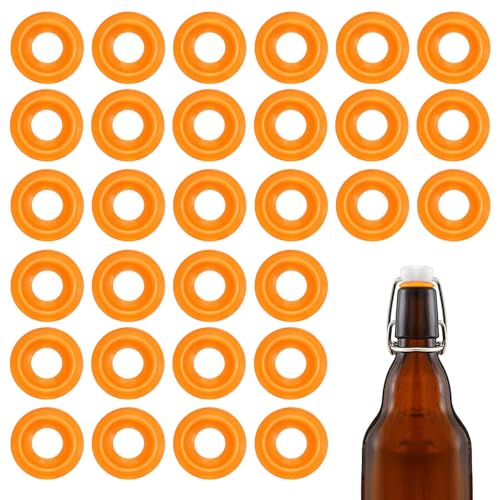 30Pcs Dopamine color Silicone Gaskets Washers Seals for Cap Swing Flip Top Bottle for Home Brew Beer Soda Bottle Sealing(flat,half cover) (Tangerine Orange) - color: Tangerine Orange