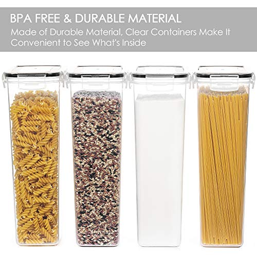 Vtopmart Airtight Food Storage Containers with Lids, 4 PCS 2.8L Pasta Containers for Pantry Organization and Storage, BPA Free Kitchen Canisters for Spaghetti, Flour, Sugar and Noodles, Black