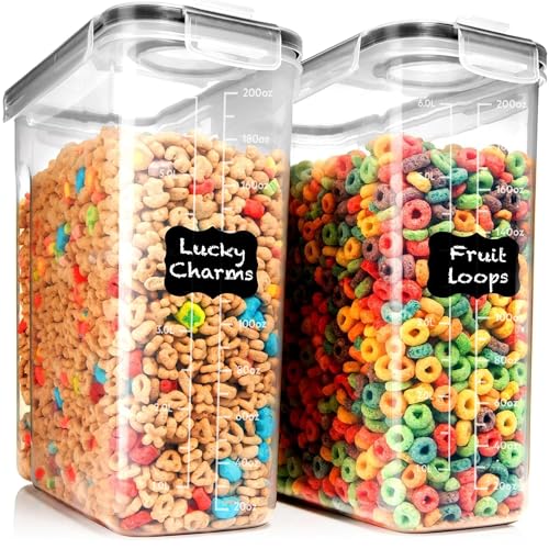 Shazo 2 Pack (6.3L / 213OZ) EXTRA Large Airtight Food Storage Cereal Containers for Bulk Food Storage BPA-Free Plastic Container, Pantry Organization and Canister for Rice, Pasta, Sugar & Flour - color: Black