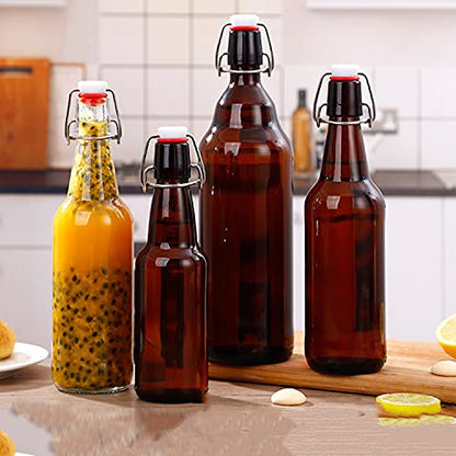 Amber Glass Bottles With Air Tight Lids 32 oz, Easy Cap for Beer and Home Brewing, Kombucha With Stoppers, Swing Top for Beverages 8 Pack